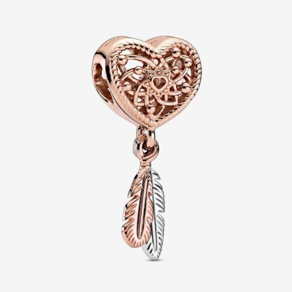 Pandora Jewelry - Pandora Openwork Heart & Two Feathers Dreamcatcher Charm